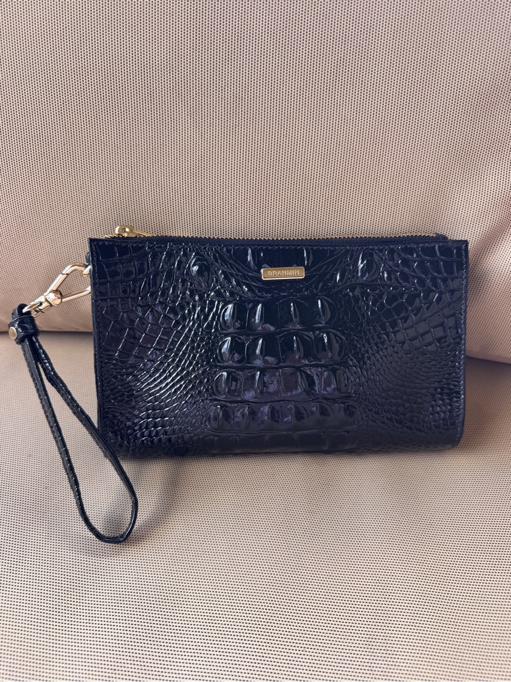 Brahmin Black Melbourne Croc Embossed Leather Wristlet Clutch Zip Pouch - Picture 4 of 14